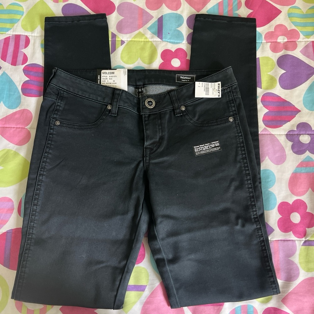 NWT Volcom knit jeggings jeans skinny pants denim black size 3 juniors